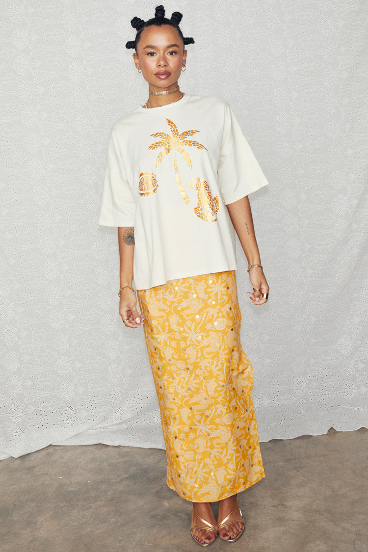 NEVER FULLY DRESSED Cream And Gold Mosaic Leopard T-Shirt