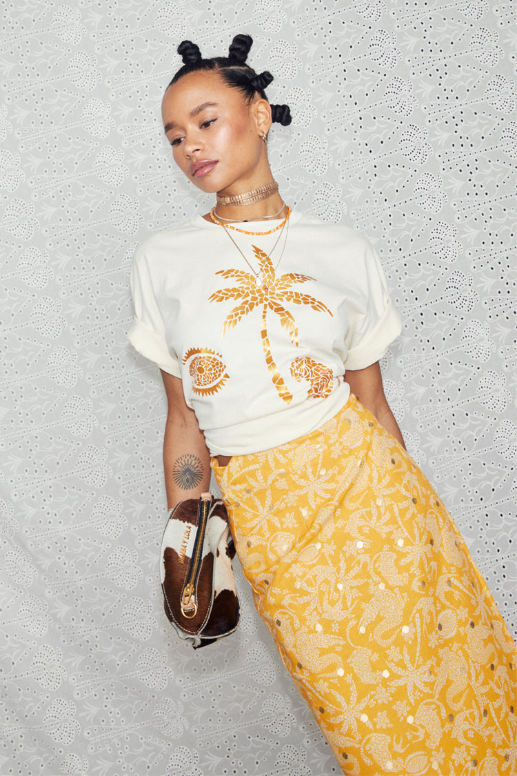 NEVER FULLY DRESSED Cream And Gold Mosaic Leopard T-Shirt