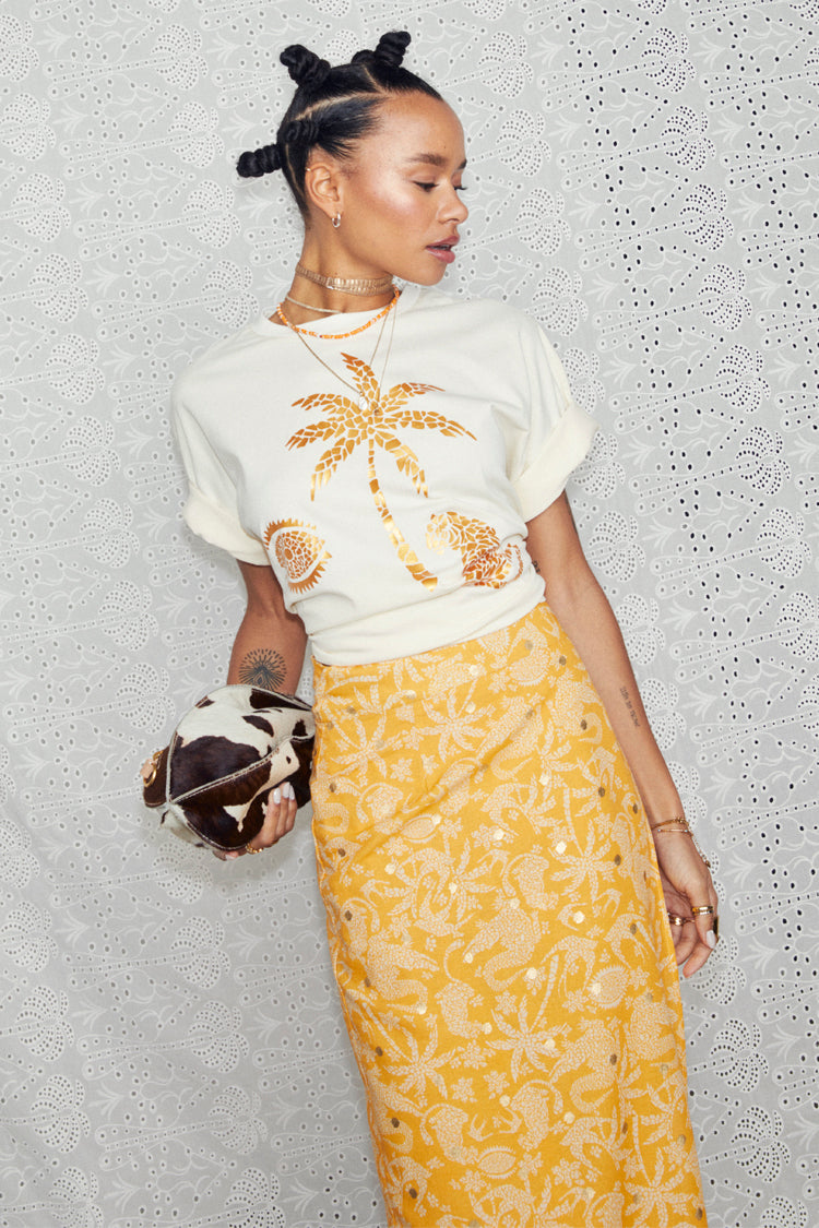 NEVER FULLY DRESSED Cream And Gold Mosaic Leopard T-Shirt