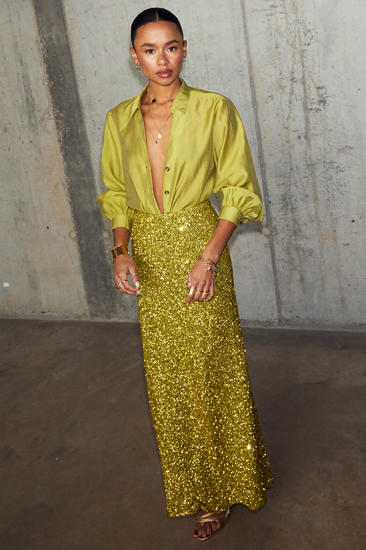 NEVER FULLY DRESSED Lime Sequin Dorris Skirt