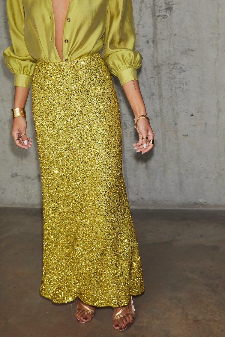 NEVER FULLY DRESSED Lime Sequin Dorris Skirt
