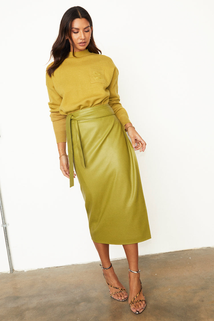 NEVER FULLY DRESSED Lime Vegan Leather Jaspre Skirt