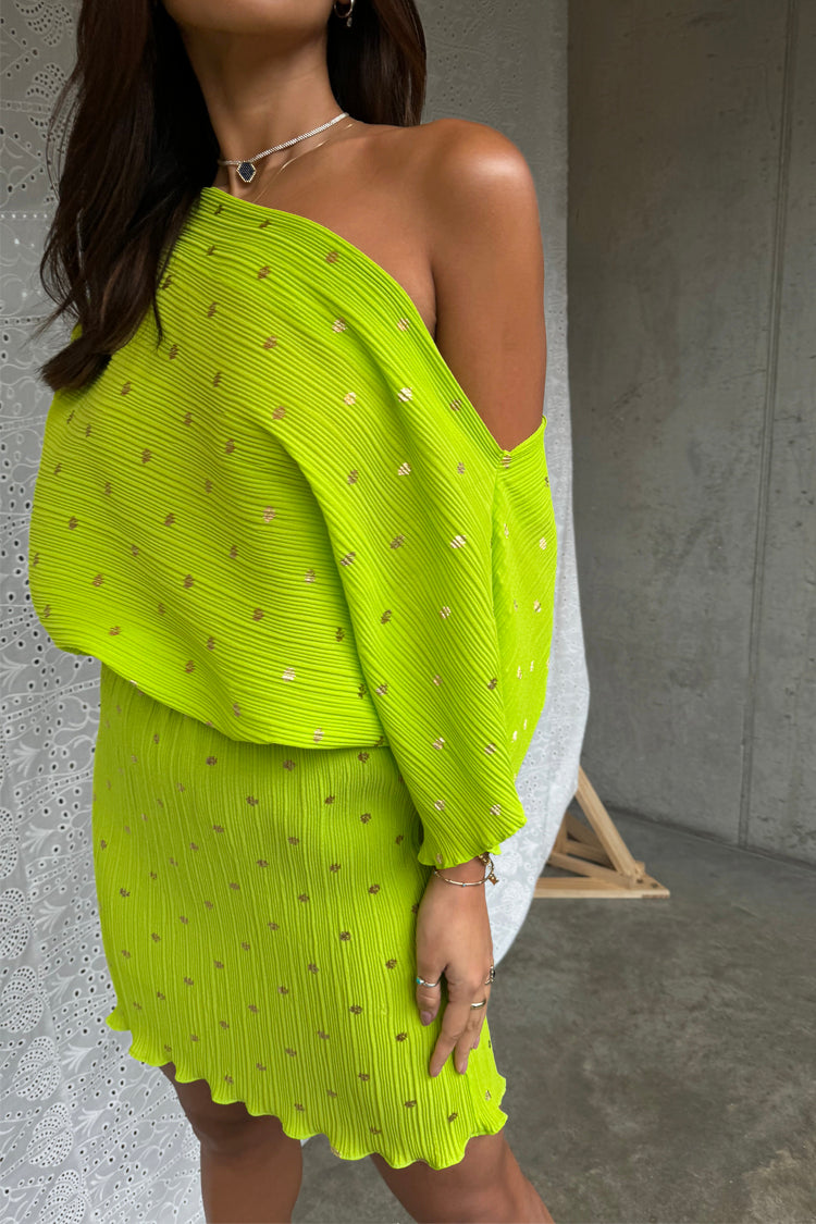 NEVER FULLY DRESSED Lime Plisse Mini Tilly Dress Petite