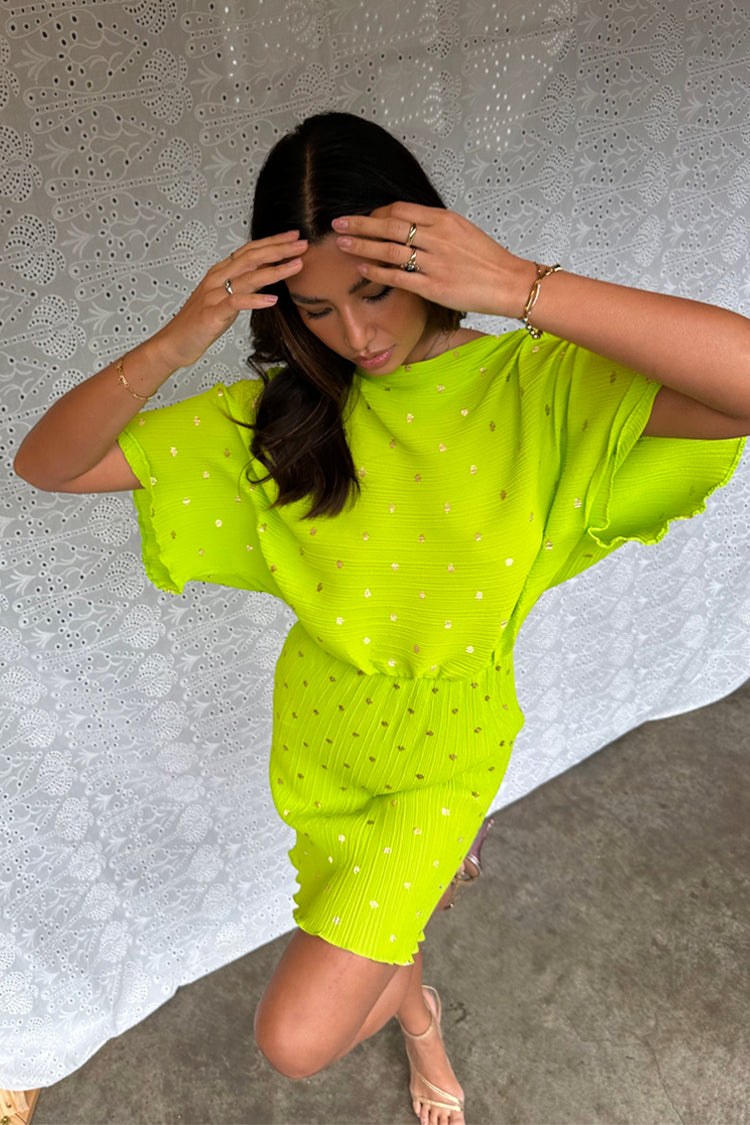 NEVER FULLY DRESSED Lime Plisse Mini Tilly Dress