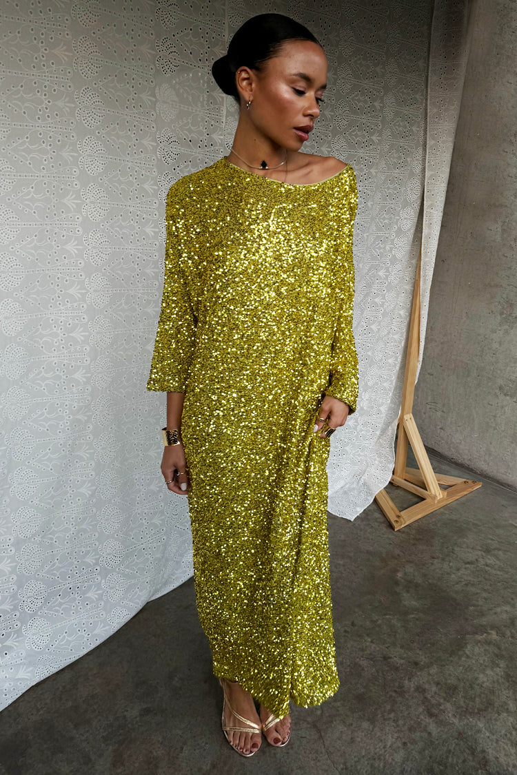 NEVER FULLY DRESSED Lime Sequin Jem Dress
