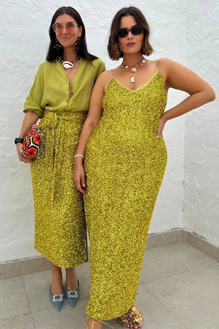 NEVER FULLY DRESSED Lime Sequin Slip Dress