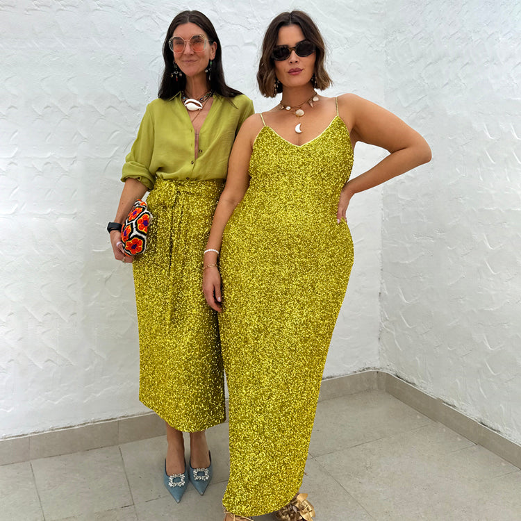 NEVER FULLY DRESSED Lime Sequin Slip Dress