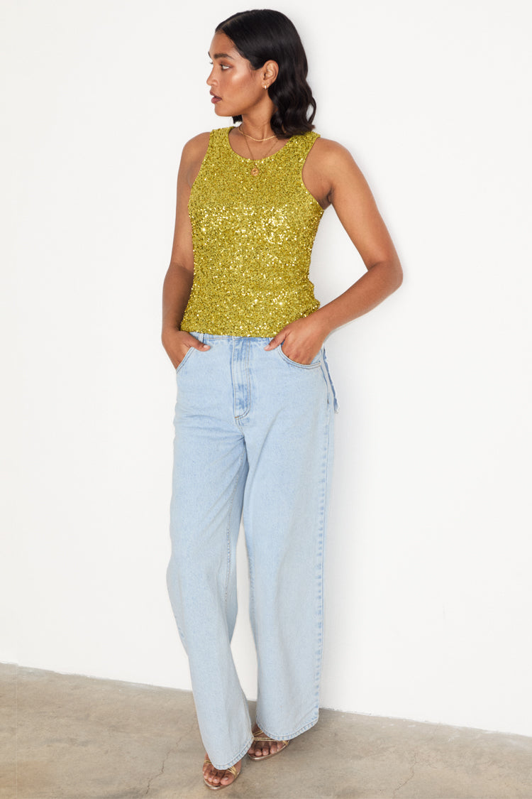 NEVER FULLY DRESSED Lime Sequin Tank Top