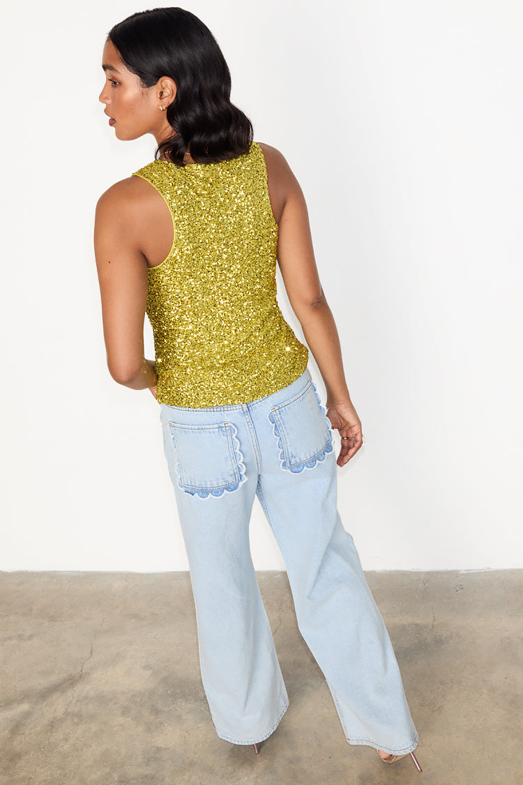 NEVER FULLY DRESSED Lime Sequin Tank Top