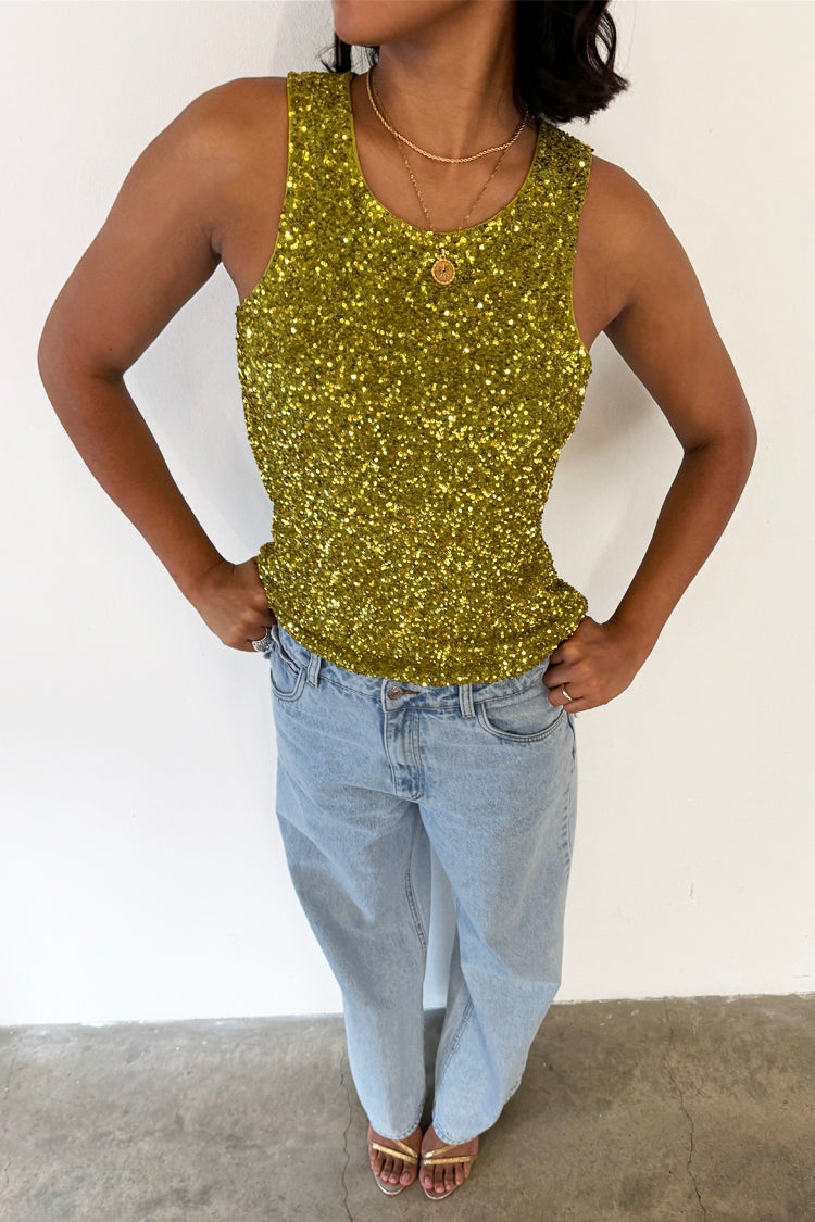 NEVER FULLY DRESSED Lime Sequin Tank Top