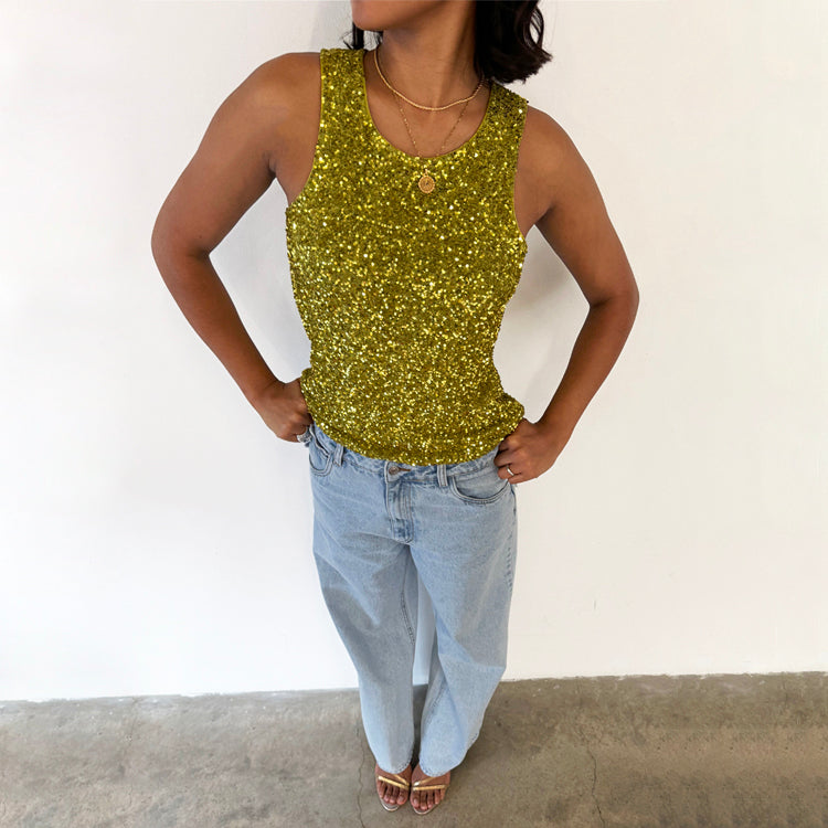 NEVER FULLY DRESSED Lime Sequin Tank Top