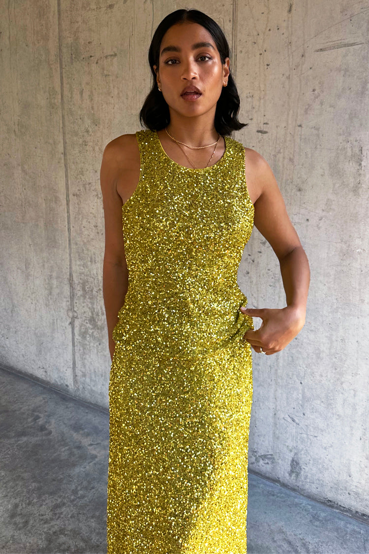 NEVER FULLY DRESSED Lime Sequin Tank Top