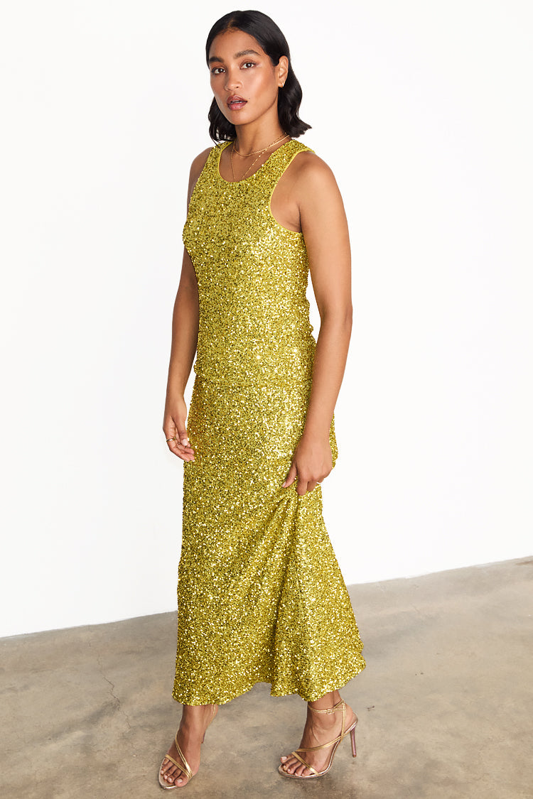 NEVER FULLY DRESSED Lime Sequin Tank Top