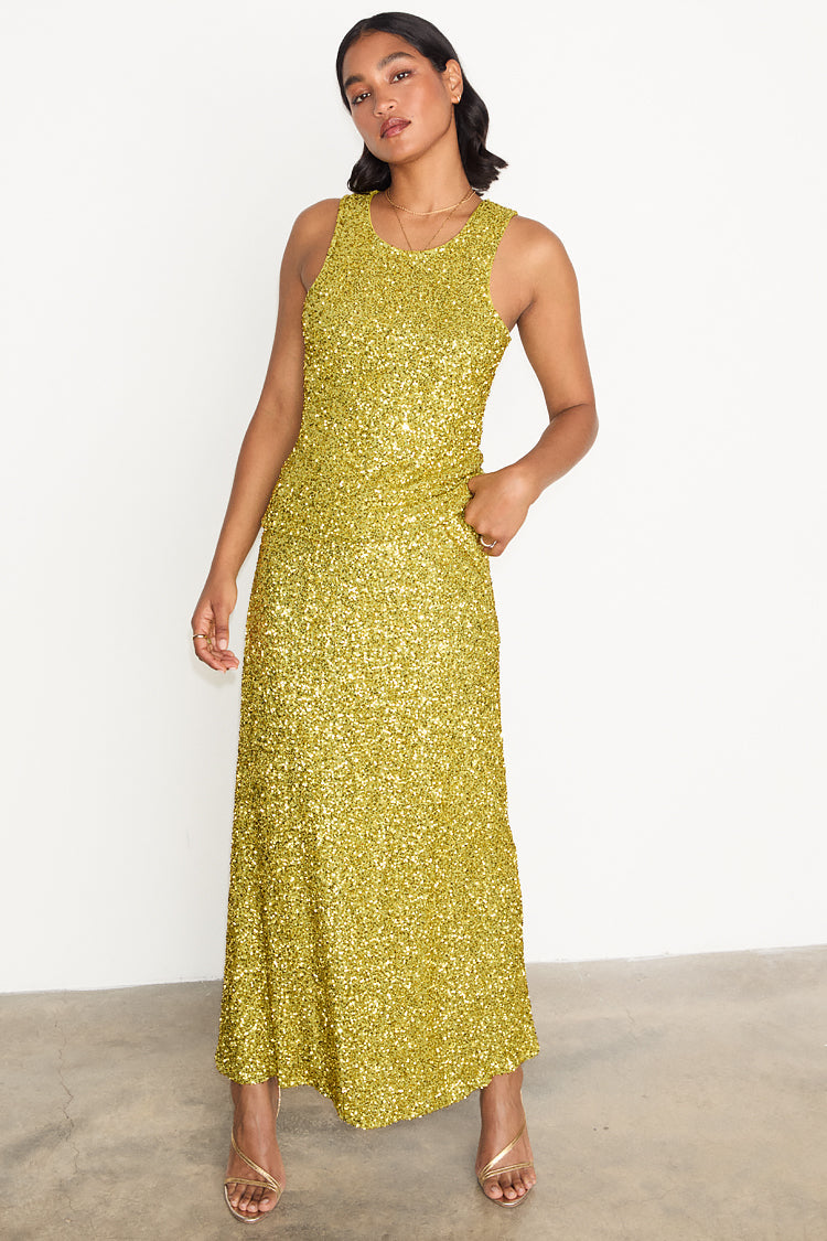 NEVER FULLY DRESSED Lime Sequin Tank Top