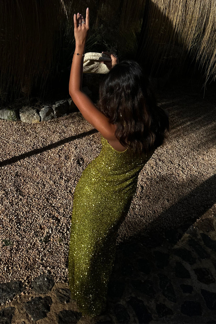 NEVER FULLY DRESSED Lime Sequin Tank Top