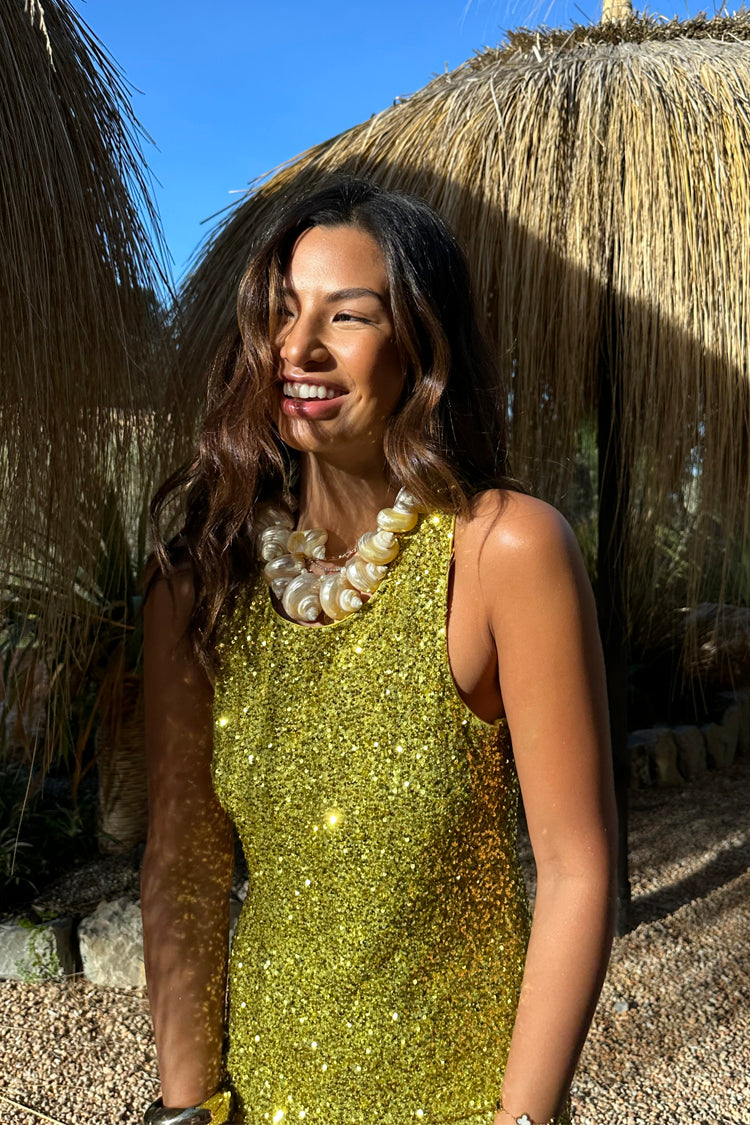 NEVER FULLY DRESSED Lime Sequin Tank Top