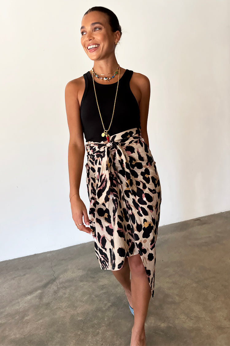NEVER FULLY DRESSED Cotton Linen Leopard Maxi Jaspre Skirt