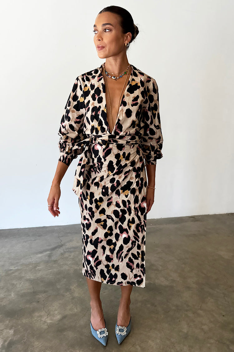 NEVER FULLY DRESSED Cotton Linen Leopard Maxi Jaspre Skirt