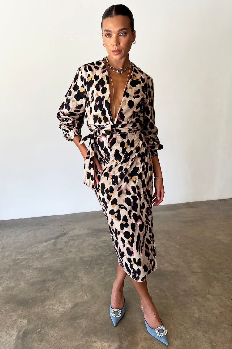 NEVER FULLY DRESSED Cotton Linen Leopard Maxi Jaspre Skirt
