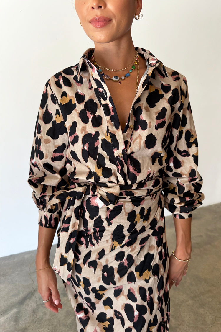 NEVER FULLY DRESSED Cotton Linen Leopard Gabbie Shirt