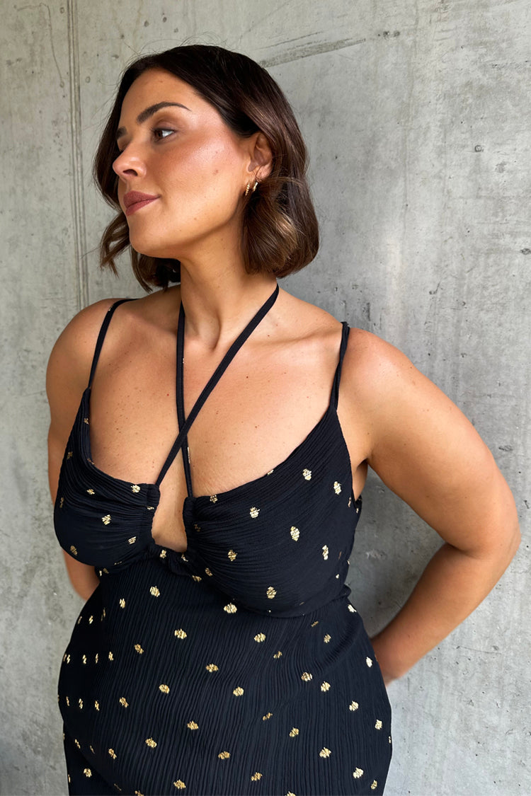 NEVER FULLY DRESSED Black Megan Plisse Dress