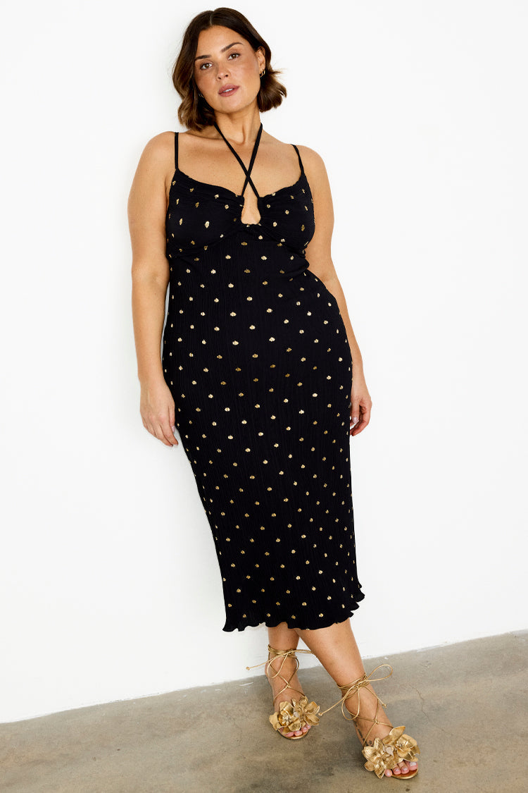 NEVER FULLY DRESSED Black Megan Plisse Dress