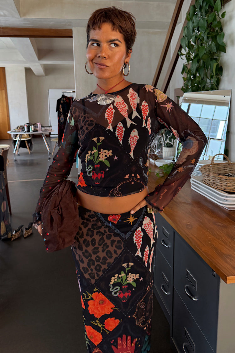 NEVER FULLY DRESSED Night Garden Mesh Long Sleeve Top