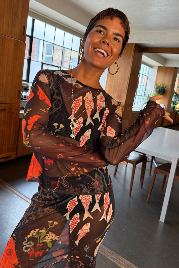 NEVER FULLY DRESSED Night Garden Mesh Long Sleeve Top