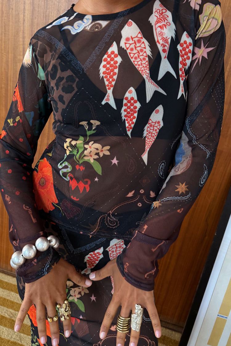NEVER FULLY DRESSED Night Garden Mesh Long Sleeve Top