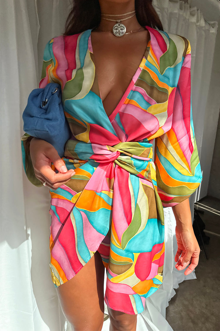 NEVER FULLY DRESSED Multi Abstract Mini Vienna Wrap Dress
