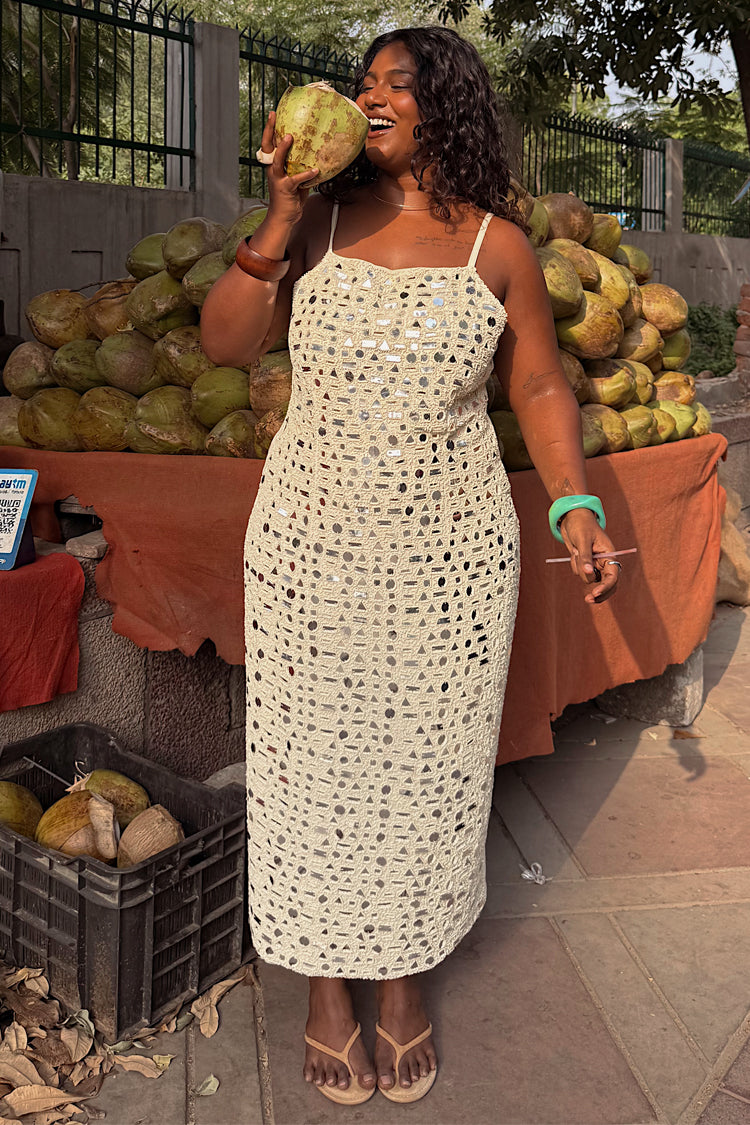 NEVER FULLY DRESSED Cream Mirror Taliah Midi Dress