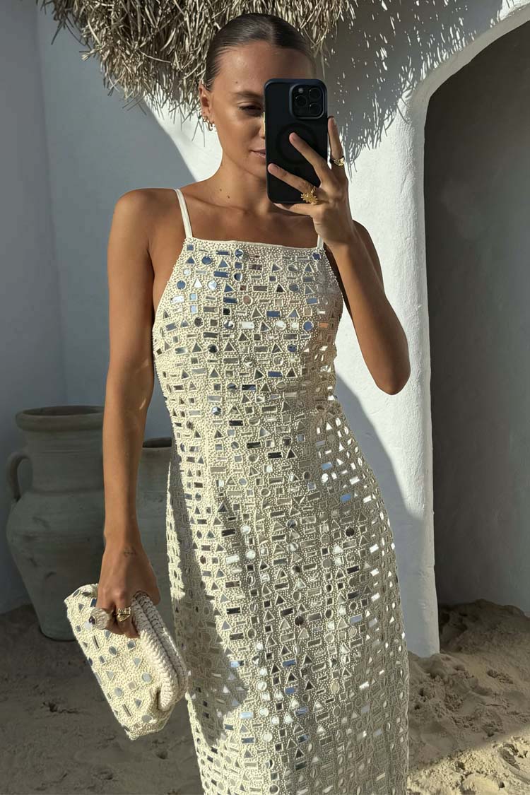NEVER FULLY DRESSED Cream Mirror Taliah Midi Dress