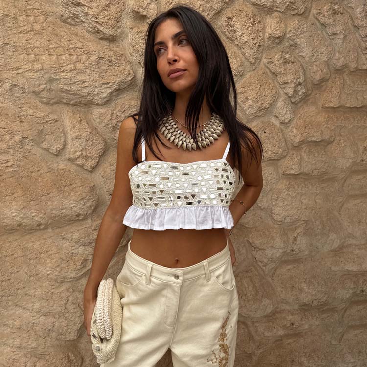 NEVER FULLY DRESSED Cream Mirror Gabbi Top