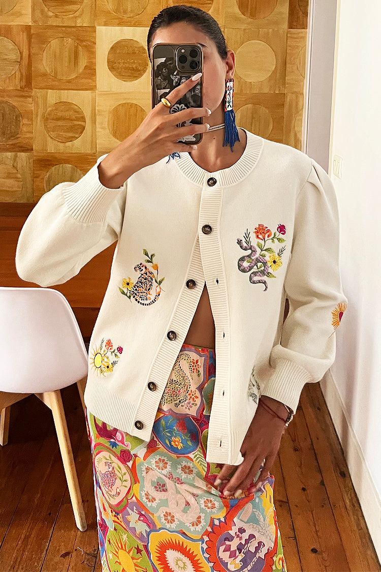 NEVER FULLY DRESSED Cream Mosaic Cardigan