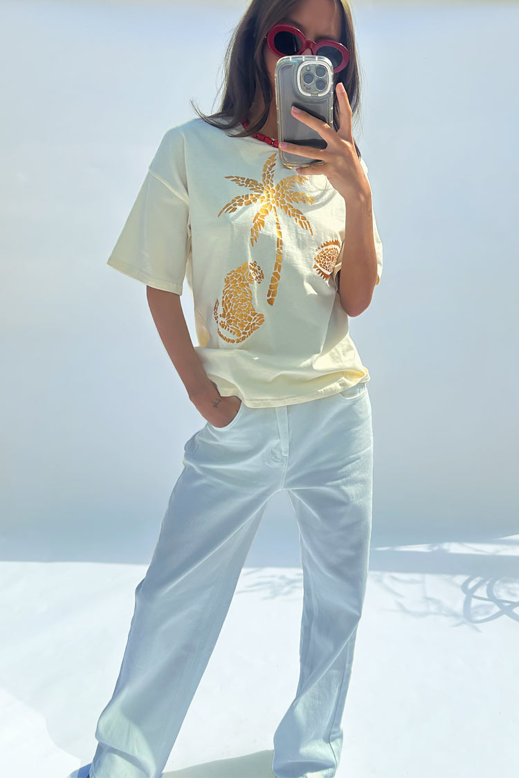NEVER FULLY DRESSED Cream And Gold Mosaic Leopard T-Shirt