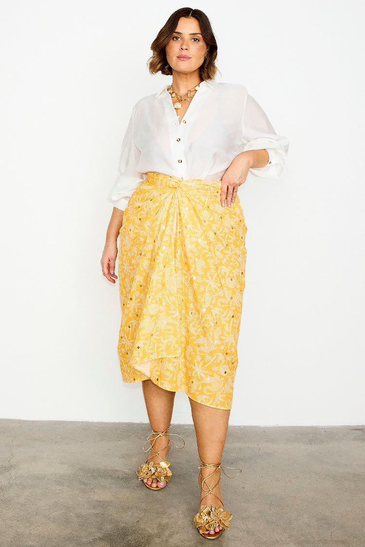 NEVER FULLY DRESSED Yellow Cotton Linen Mosaic Jaspre Skirt