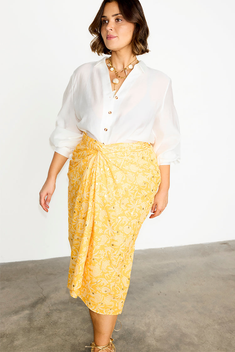 NEVER FULLY DRESSED Yellow Cotton Linen Mosaic Jaspre Skirt