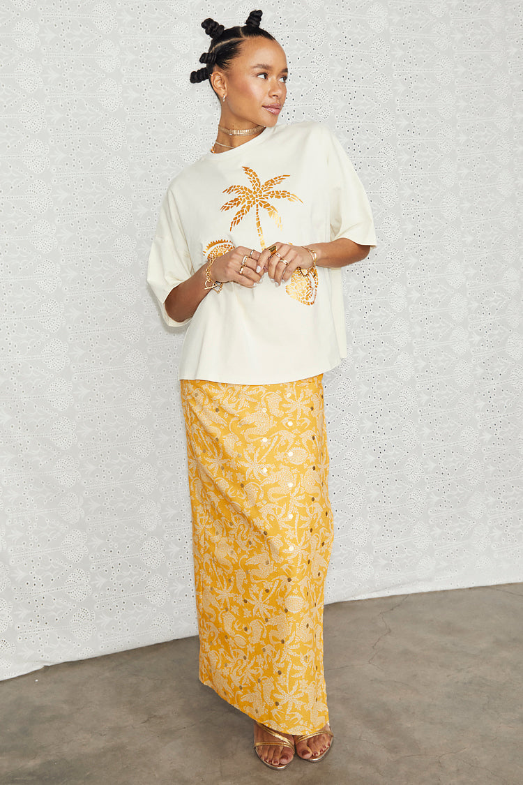 NEVER FULLY DRESSED Yellow Cotton Linen Mosaic Jaspre Skirt