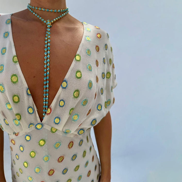 NEVER FULLY DRESSED Cream Multi Foil Elodie Dress