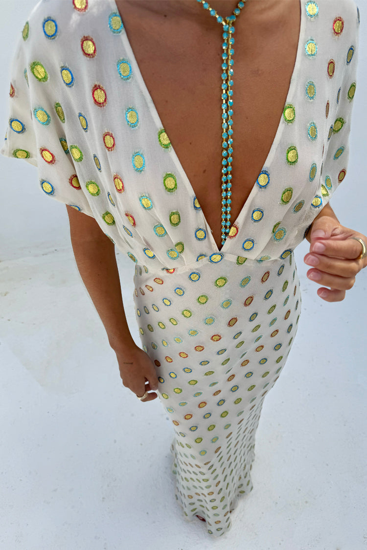 NEVER FULLY DRESSED Cream Multi Foil Elodie Dress