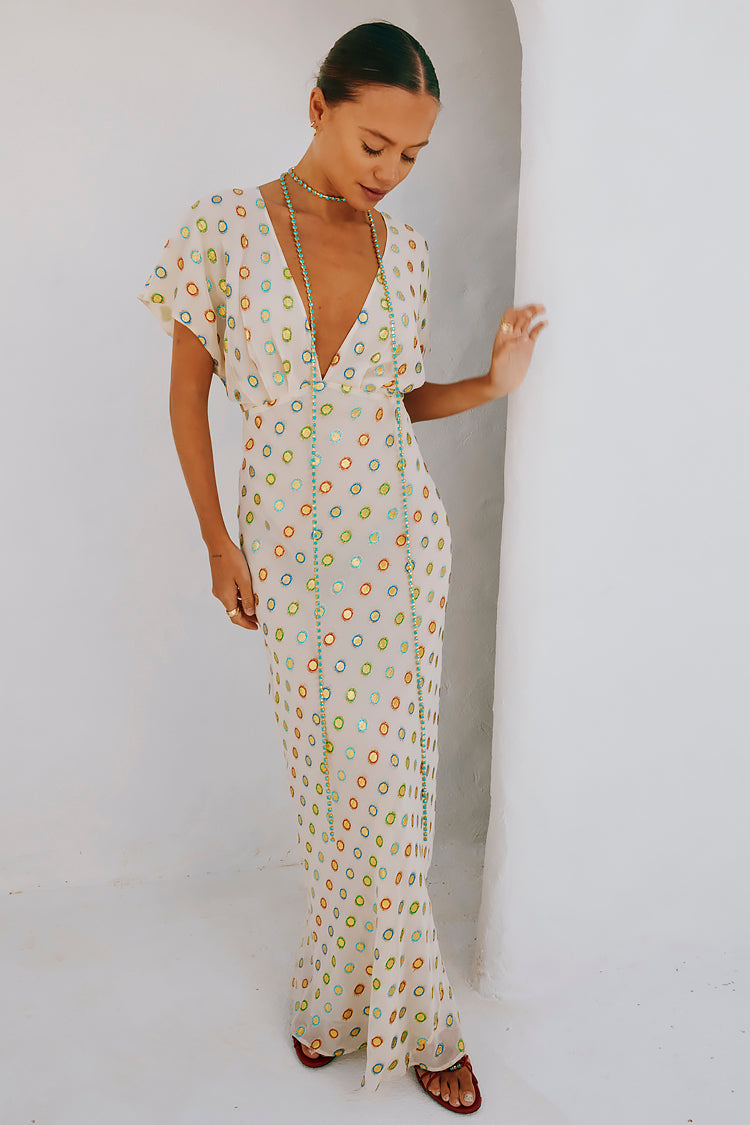 NEVER FULLY DRESSED Cream Multi Foil Elodie Dress