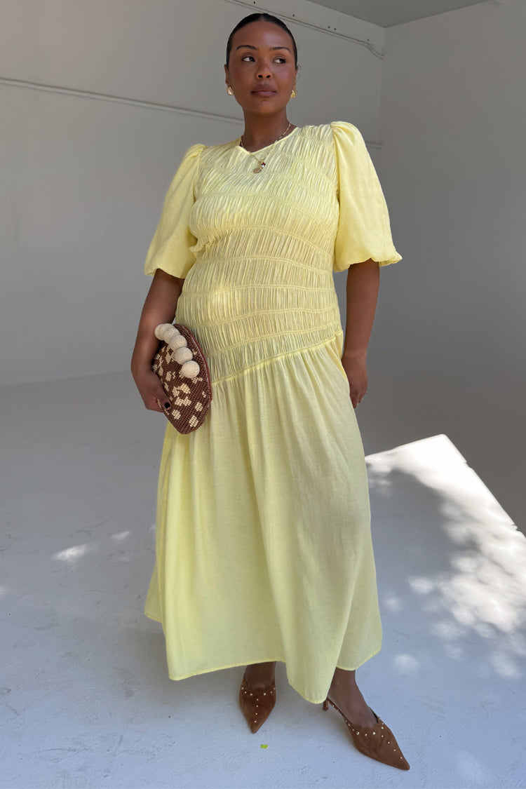  Butter Yellow Shirred Nara Dress