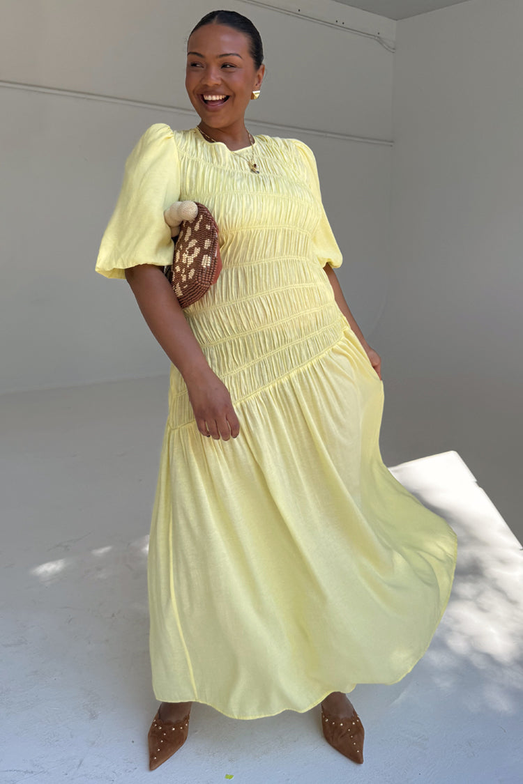 Butter Yellow Shirred Nara Dress