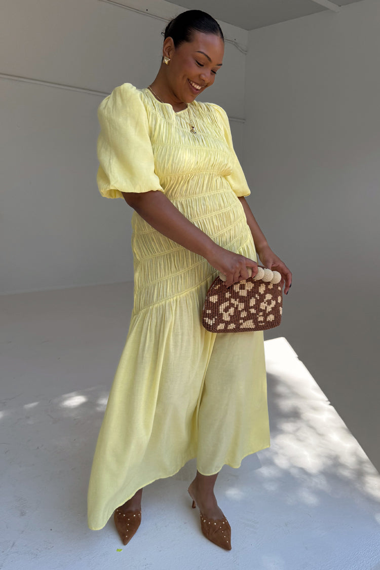  Butter Yellow Shirred Nara Dress