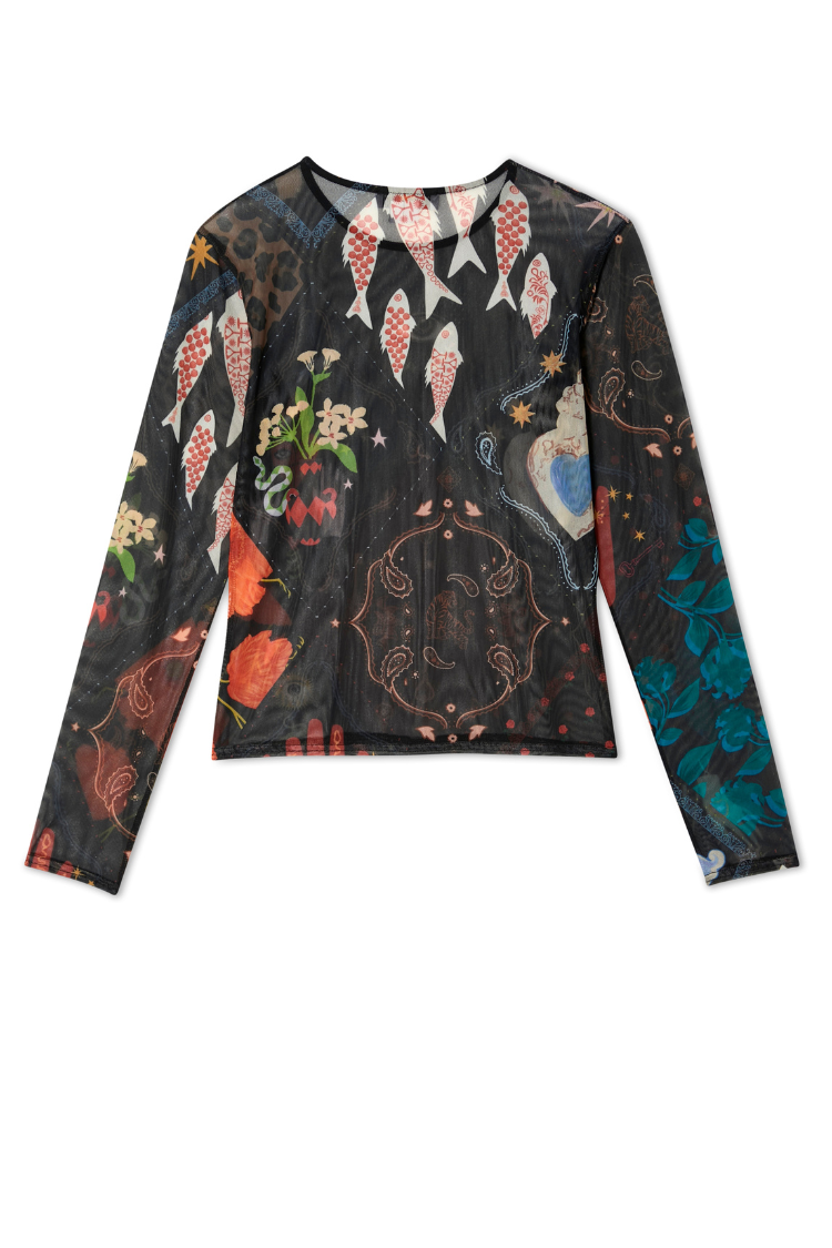 NEVER FULLY DRESSED Night Garden Mesh Long Sleeve Top