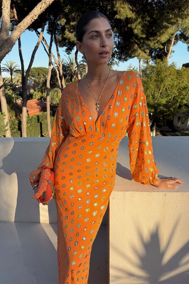 NEVER FULLY DRESSED Coral Multi Foil Emma Dress