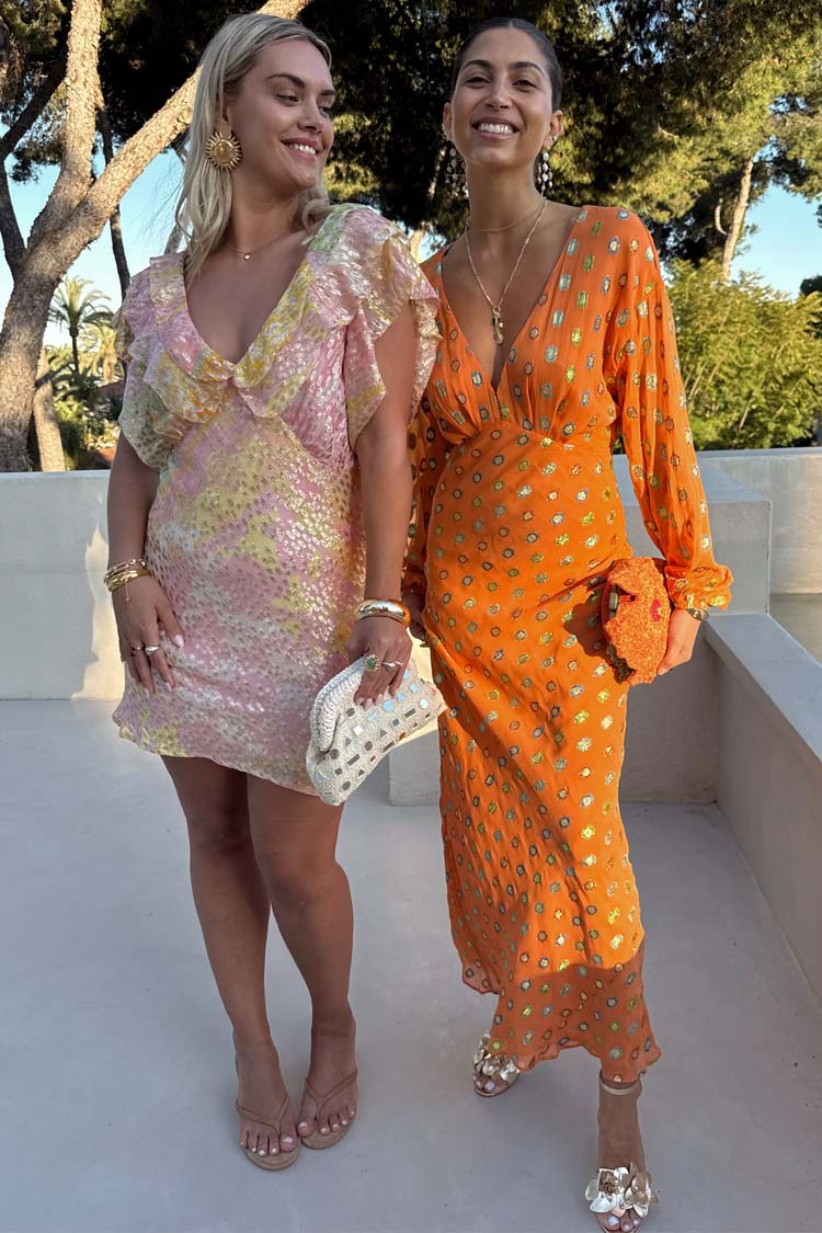 NEVER FULLY DRESSED Coral Multi Foil Emma Dress