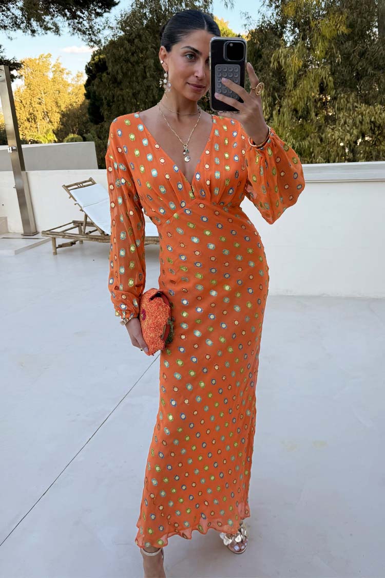 NEVER FULLY DRESSED Coral Multi Foil Emma Dress