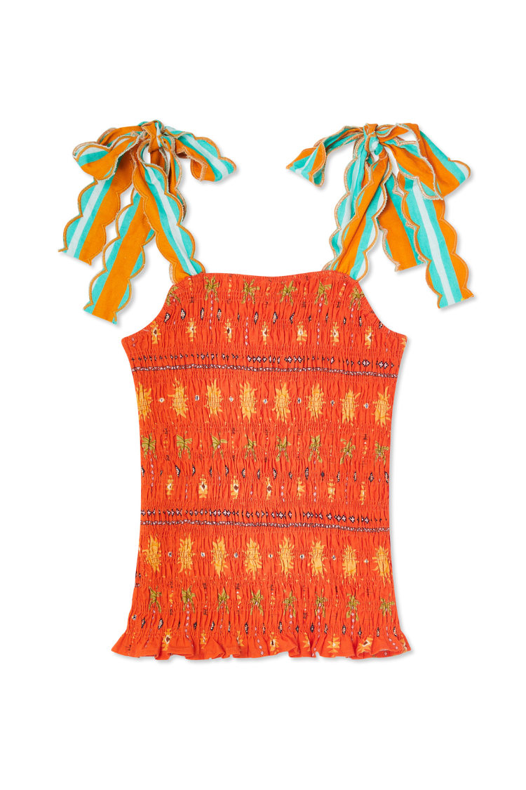 NEVER FULLY DRESSED Orange Sahara Shirred Francesca Top