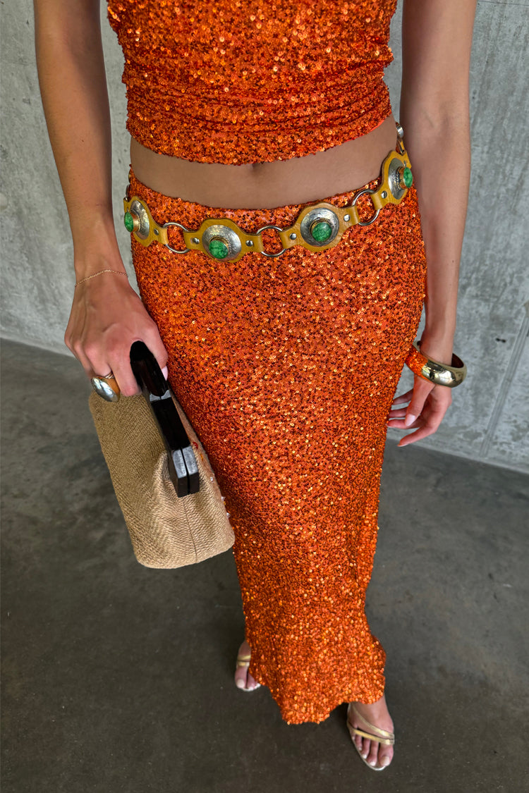 NEVER FULLY DRESSED Orange Sequin Dorris Skirt Petite